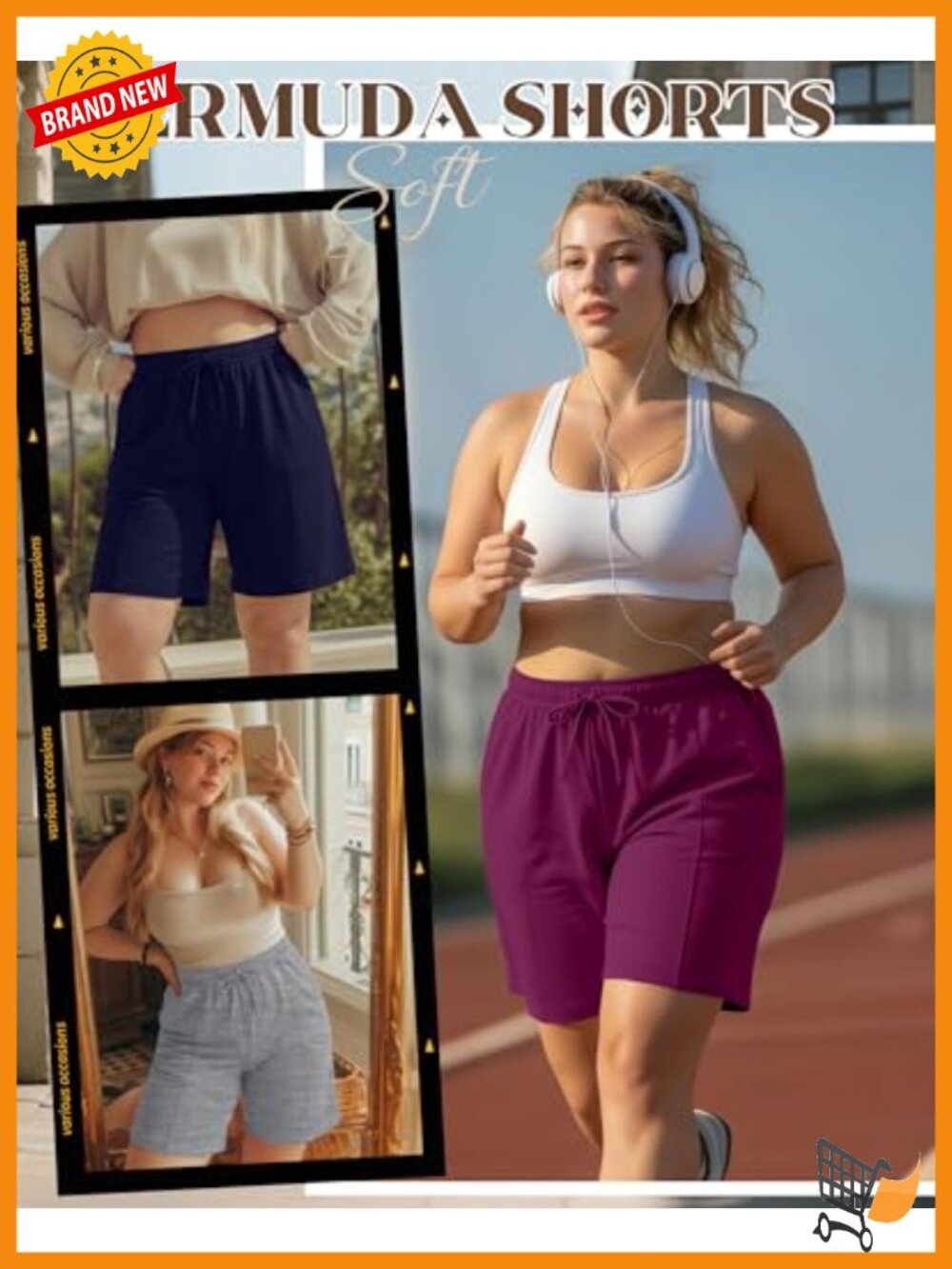 4 Pack Plus Size Bermuda Shorts High Waist Drawstring Knee Length Athletic View 3